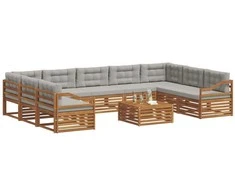 Lauko baldų komplektas Lauko sofos komplektas 10 pcs Natūrali ir šviesiai pilka