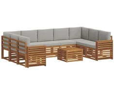 Lauko sofos komplektas 10 vnt. Natūrali ir šviesiai pilka