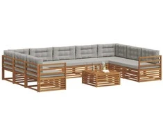 Lauko sofos komplektas 10 pcs Natūrali ir šviesiai pilka