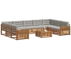Lauko baldų komplektas Lauko sofos komplektas 10 pcs Natūrali ir šviesiai pilka