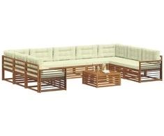 Lauko sofos komplektas 10 pcs Natūralus ir grietinėlė