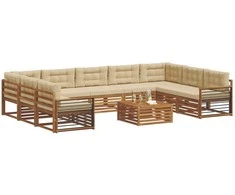Lauko sofos komplektas su pagalve 10 pcs Natūralus ir bežinis