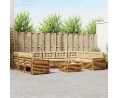 Lauko baldų komplektas Lauko sofos komplektas su pagalve 10 pcs Natūralus ir bežinis