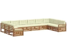 Lauko baldų komplektas Sofų komplektai su pagalve 6 pcs Natūralus ir grietinėlė