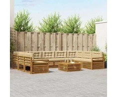 Lauko sofos komplektas su pagalve 10 pcs Natūralus ir bežinis