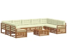 Lauko sofos komplektas 10 pcs Natūralus ir grietinėlė
