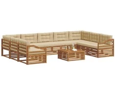 Lauko sofos komplektas su pagalve 10 pcs Natūralus ir bežinis