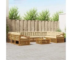Lauko sofos komplektas su pagalve 10 pcs Natūralus ir bežinis