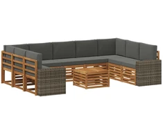 Sofų komplektai su pagalve 10 pcs Natūralus ir antracitas