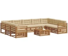 Lauko baldų komplektas Lauko sofos komplektas su pagalve 10 pcs Natūralus ir bežinis