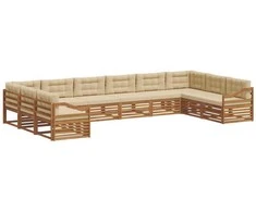 Sofų komplektai su pagalve 10 pcs Natūralus ir bežinis