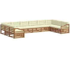 Lauko baldų komplektas Sofų komplektai su pagalve 10 pcs Natūralus ir grietinėlė