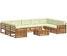 Lauko sofos komplektas 10 pcs Natūralus ir grietinėlė