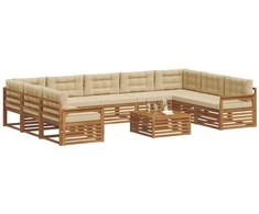 Lauko sofos komplektas su pagalve 10 pcs Natūralus ir bežinis