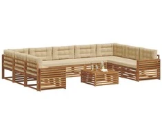 Lauko baldų komplektas Lauko sofos komplektas su pagalve 10 pcs Natūralus ir bežinis