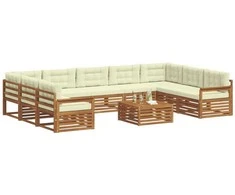 Lauko baldų komplektas Lauko sofos komplektas 10 pcs Natūralus ir grietinėlė