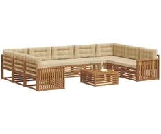 Lauko sofos komplektas su pagalve 10 pcs Natūralus ir bežinis
