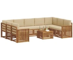 Sofų komplektai su pagalve 10 pcs Natūralus ir bežinis