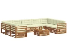 Lauko baldų komplektas Lauko sofos komplektas 10 pcs Natūralus ir grietinėlė