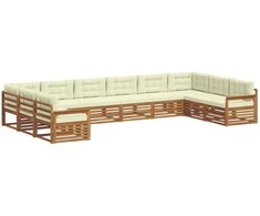 Lauko baldų komplektas Sofų komplektai su pagalve 8 pcs Natūralus ir grietinėlė