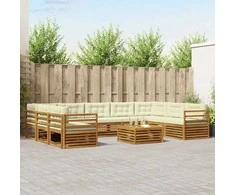 Lauko baldų komplektas Lauko sofos komplektas 10 pcs Natūralus ir grietinėlė