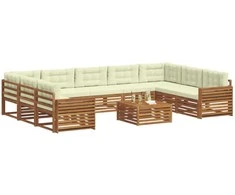 Lauko baldų komplektas Lauko sofos komplektas 10 pcs Natūralus ir grietinėlė
