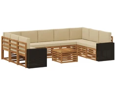 Sofų komplektai su pagalve 10 pcs Natūralus ir bežinis
