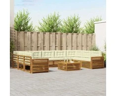 Lauko baldų komplektas Lauko sofos komplektas 10 pcs Natūralus ir grietinėlė