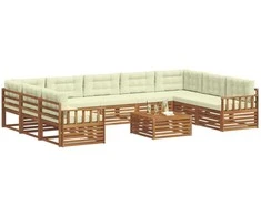 Lauko baldų komplektas Lauko sofos komplektas 10 pcs Natūralus ir grietinėlė