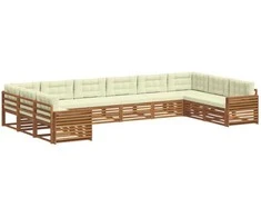 Lauko baldų komplektas Sofų komplektai su pagalve 8 pcs Natūralus ir grietinėlė