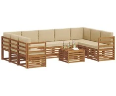 Sofų komplektai su pagalve 10 pcs Natūralus ir bežinis