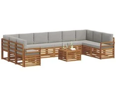 Lauko sofos komplektas 11 pcs Natūrali ir šviesiai pilka