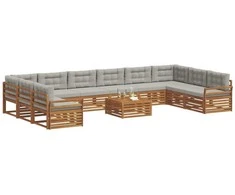 Lauko baldų komplektas Sofų komplektai su pagalve 11 pcs Natūrali ir šviesiai pilka