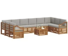 Lauko sofos komplektas 11 pcs Natūrali ir šviesiai pilka