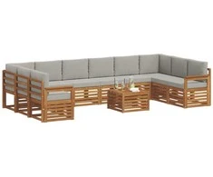 Lauko sofos komplektas 11 pcs Natūrali ir šviesiai pilka