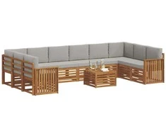 Lauko sofos komplektas 11 pcs Natūrali ir šviesiai pilka