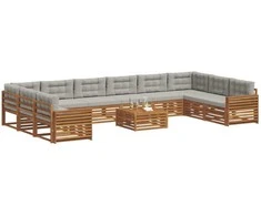 Lauko baldų komplektas Sofų komplektai su pagalve 11 pcs Natūrali ir šviesiai pilka