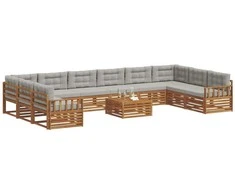 Lauko baldų komplektas Sofų komplektai su pagalve 11 pcs Natūrali ir šviesiai pilka
