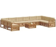 Lauko baldų komplektas Sofų komplektai su pagalve 11 pcs Natūralus ir bežinis