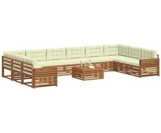 Lauko baldų komplektas Sofų komplektai su pagalve 11 pcs Natūralus ir grietinėlė