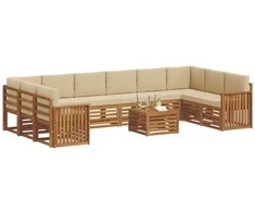 Lauko sofos komplektas su pagalve 11 pcs Natūralus ir bežinis
