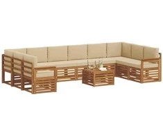 Lauko sofos komplektas su pagalve 11 pcs Natūralus ir bežinis
