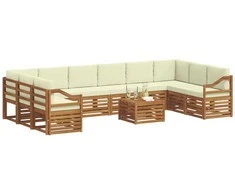 Lauko sofos komplektas 11 pcs Natūralus ir grietinėlė