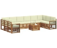 Lauko sofos komplektas 11 pcs Natūralus ir grietinėlė