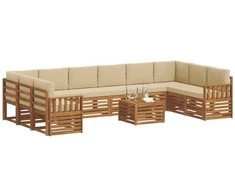 Lauko sofos komplektas su pagalve 11 pcs Natūralus ir bežinis