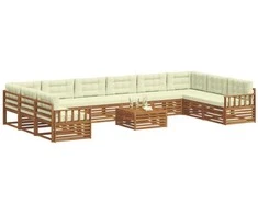 Lauko baldų komplektas Sofų komplektai su pagalve 11 pcs Natūralus ir grietinėlė