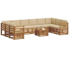Lauko sofos komplektas su pagalve 11 pcs Natūralus ir bežinis
