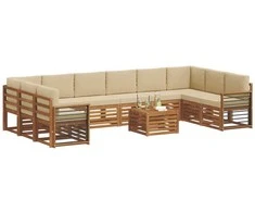 Lauko sofos komplektas su pagalve 11 pcs Natūralus ir bežinis