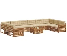 Lauko baldų komplektas Sofų komplektai su pagalve 11 pcs Natūralus ir bežinis