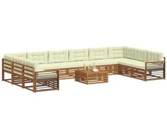 Lauko baldų komplektas Sofų komplektai su pagalve 11 pcs Natūralus ir grietinėlė